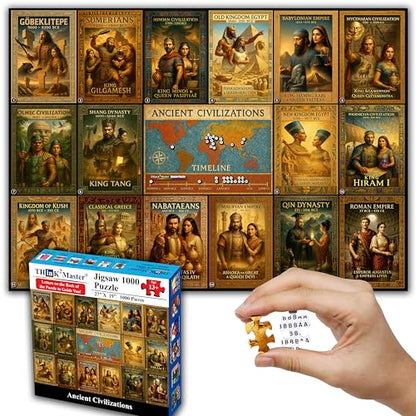 Think2Master Ancient Civilizations World History Jigsaw Puzzle 1000 Pieces Large Format for 13+, Teens, Adults & Families. Great Gift. Historical Timeline & World Map. Size: 26.8” X 18.9” - style: Ancient Civilization