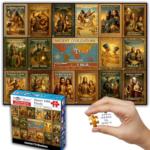 Think2Master Ancient Civilizations World History Jigsaw Puzzle 1000 Pieces Large Format for 13+, Teens, Adults & Families. Great Gift. Historical Timeline & World Map. Size: 26.8” X 18.9” - style: Ancient Civilization