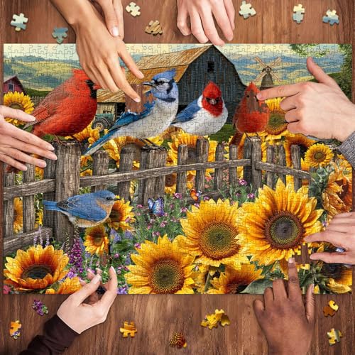 HUADADA-Sunflower Birds-Jigsaw Puzzles for Adults 1000 Pieces, Interlock Perfectly No Dust, Impossible Difficult Hard Fun 1000 Piece Jigsaw Puzzles for Adults-1:1 Poster - color: Sunflower Birds