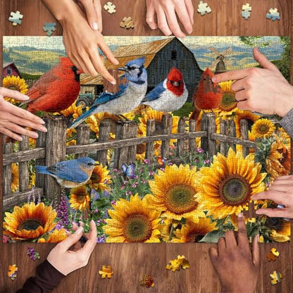HUADADA-Sunflower Birds-Jigsaw Puzzles for Adults 1000 Pieces, Interlock Perfectly No Dust, Impossible Difficult Hard Fun 1000 Piece Jigsaw Puzzles for Adults-1:1 Poster - color: Sunflower Birds