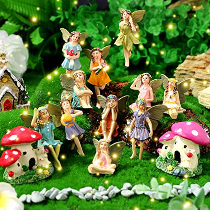 Fumete 13 Pcs Garden Accessories Miniatures Fairies Figurine Mushroom House Mini Garden Figurine Accessories for Outdoor Yard Home Decoration