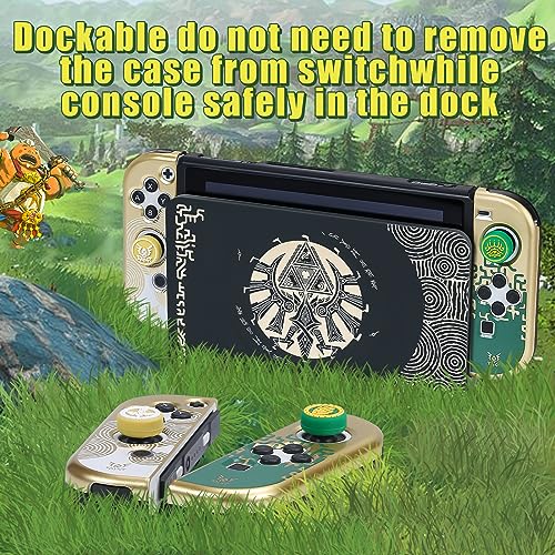 BRHE Protect Case for Nintendo Switch Dockable PC Protective Cover with Comfortable TPU Joy-Con Grip Case,4 Thumb Stick Caps and Tempered Glass Screen Protector(Zelda Tear of The Kingdom)