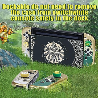 BRHE Protect Case for Nintendo Switch Dockable PC Protective Cover with Comfortable TPU Joy-Con Grip Case,4 Thumb Stick Caps and Tempered Glass Screen Protector(Zelda Tear of The Kingdom)