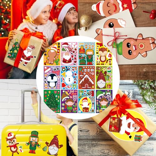 24 Sheets Christmas Make a Face Stickers for Kids Toddlers Xmas Gift Stickers Make Your Own Characters Mix and Match Sticker, Xmas Holiday Sticker Christmas Party Games