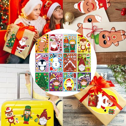 24 Sheets Christmas Make a Face Stickers for Kids Toddlers Xmas Gift Stickers Make Your Own Characters Mix and Match Sticker, Xmas Holiday Sticker Christmas Party Games