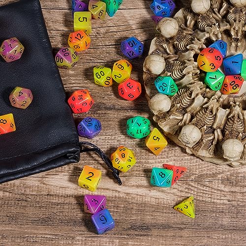 5 Sets Glow in The Dark DND Dice, 35Pcs Luminous Polyhedral Dice Set with 1 Leather Dice Bag, Glowing D&D Dice for RPG Table Games(5Sets/35Pcs Glowing Dice) - color: 5sets/35pcs Glowing Dice