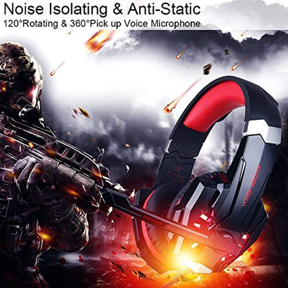 BlueFire Stereo Gaming Headset for PS4, PS5, PC, Xbox One, Noise Cancelling Over Ear Headphones with Mic, LED Light, Bass Surround, Soft Memory Earmuffs for Laptop Nintendo Switch (Black-Red) - color: Black-Red