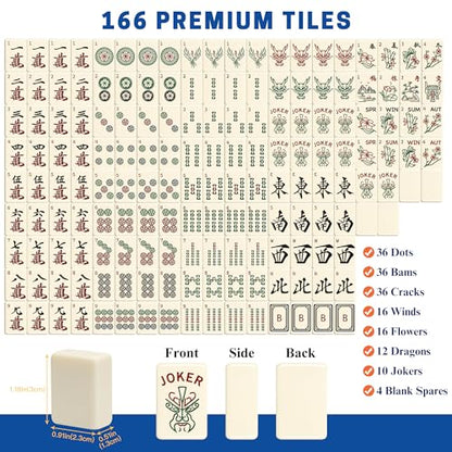 American Mahjong Set 166 Tiles with 4 Acrylic Racks&Pushers (Blue) | 166 premium cream ivory tiles with 4 acrylic racks/pushers 4 guides, scoring coins, dice, wind indicator & carrying bag