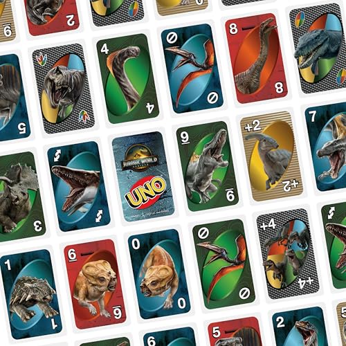 Mattel Games UNO Jurassic World Rebirth Card Game in a Collectible Tin for Kids, Adults & Family with Special Rule & Images Inspired by the Movie - style: UNO Jurassic World