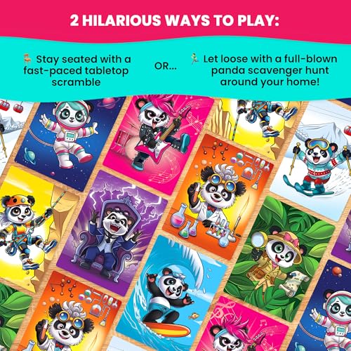 Panda-MONIUM – A Scavenger Hunt Board Game with Squeaky Pandas. Family Fun! | Get ready for panda-pileups, snorts of laughter, and a whole lot of chaos! A fast-paced, laugh-out-loud card game. Age 5+