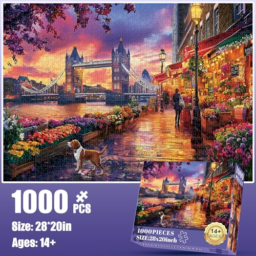 1000 Piece Puzzle for Adults, Tower Bridge of London Puzzles, Street Scenes Jigsaw Puzzles 1000 Pieces, Fun Landscape Puzzle for Adults Kids Seniors,Challenging Family Game Great Gift Idea, 28*20 in - style: Tower Bridge of London