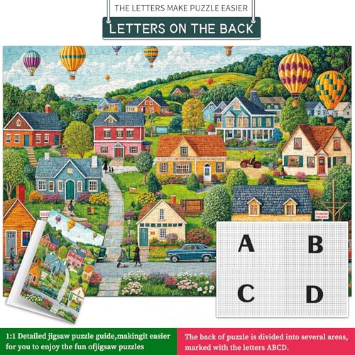 Puzzles for Adults 1000 Pieces, Happy Town Jigsaw Puzzle with 1:1 HD Poster, Perfect Interlocking No Dust, Stress Relief Ideal Gift for Family Games - color: Happy Town