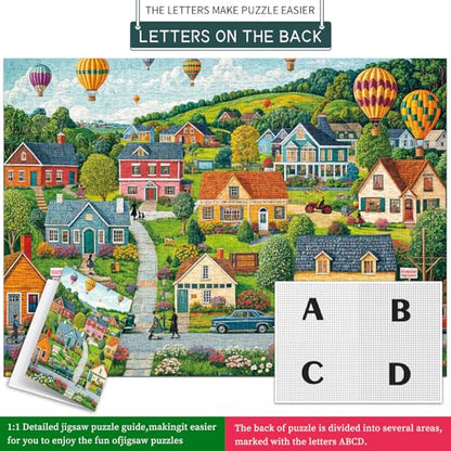 Puzzles for Adults 1000 Pieces, Happy Town Jigsaw Puzzle with 1:1 HD Poster, Perfect Interlocking No Dust, Stress Relief Ideal Gift for Family Games - color: Happy Town