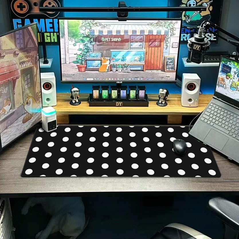 White Polka Dot Mouse Pad Extended Large Gaming Mousepad XL Big Long Oversized Desk Mat Stitched Edges 31.5 X 11.8 Inch for Home Office - color: Black1