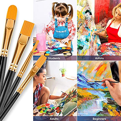 Paint Brushes Set, 20 Pcs Paint Brushes for Acrylic Painting, Oil Watercolor Acrylic Paint Brush, Artist Paintbrushes for Face Rock Canvas, Adult Drawing Arts Crafts Supplies, Pure Black - color: Black