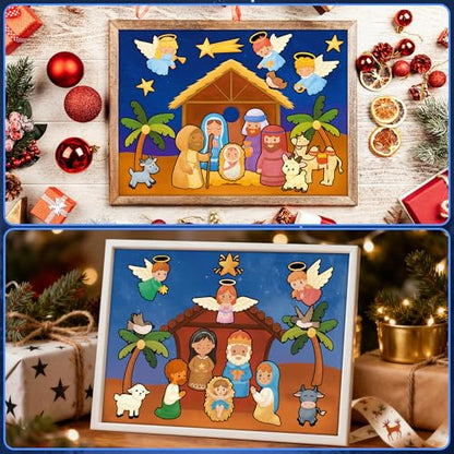 48 Sheets Nativity Scene Stickers, Religious Christian Christmas Stickers Nativity Crafts for Kids School Classroom, Christmas Activities Games for Kids Party Favors 24 Finished Products - style: Nativity Scene 48 Sheets