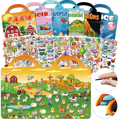 Kalysky 6Set Puffy Sticker Books for Kids 2-4, 3D Reusable Stickers Books for Toddlers 1-3 2-4,Farm+Animal+Dinosaurs+Ocean World+Space+Vehicle - color: 6 Set - Farm/Animal/Dinosaurs/Ocean/Space/Vehicle