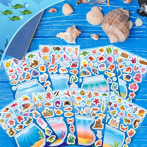Ocean Animal Stickers, Make Your Own Sea Animal Fish Tank Scene Sticker | Make a Face Sticker Sheets for Kids, Goodie Bags Stuffers, Summer Party Favors Activities - style: Fish Tank