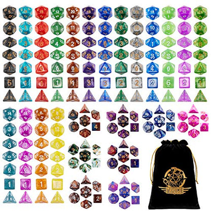 Polyhedral Dice Set- 25 X 7 (175 Pieces) DND Dice with Storage Pouch | 25 Colors D4 D6 D8 D10 D% D12 D20, Great for D&D tabletop Role Playing games - color: 25sets-2