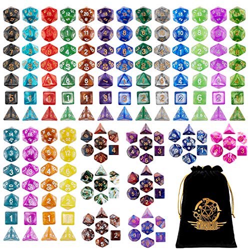 Polyhedral Dice Set- 25 X 7 (175 Pieces) DND Dice with Storage Pouch | 25 Colors D4 D6 D8 D10 D% D12 D20, Great for D&D tabletop Role Playing games - color: 25sets-2