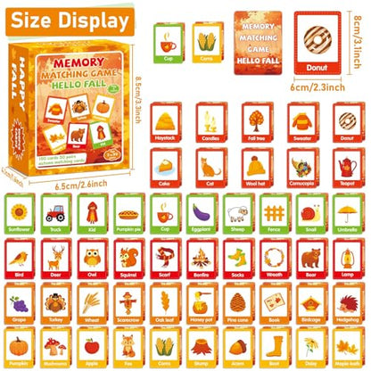 gisgfim 100 PCS Fall Memory Matching Game Thanksgiving Happy Fall Concentration Memory Games for Kids Educational Ages 3-8 A Fun & Fast Autumn Theme Memory Matching Games - style: Happy Fall
