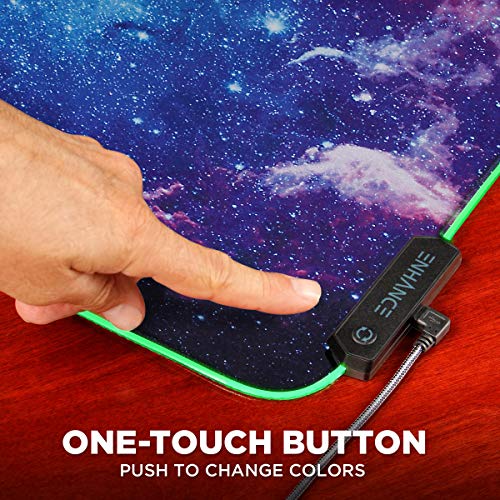 ENHANCE Small Mouse Pad with LED Lighting (13.3 X 10.8 inches) - Gaming Mouse Pad Desk Mat with 7 Color Options, 3 Lighting Effects, Smart Control Button, Non-Slip Rubber Grip - Galaxy - color: Galaxy and Purple