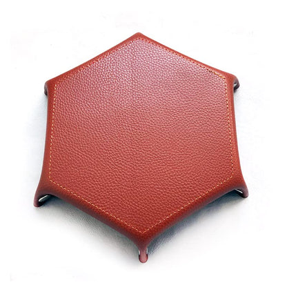 Bescon Hexagon Folding PU Leather and Velvet Dice Tray, Portable Dice Holder for DND, RPG, MTG Dice Gaming D&D and Other Table Games, Brown&Red - color: Brown&red