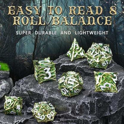 FONVGOGO Metal DND Dice Set of 7 for Dungeons and Dragons Hollow Polyhedral Metal Vine Dice Set D and D with Black Case Role Playing D and D RPG Dice for Tabletop Games Ttrpg (Vine Green) - color: Vine Green