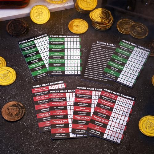 Booson 8Pcs Poker Hand Rankings Chart Rules Plastic Cheat Sheet Cards Reusable Hands Ranking Guide Card for Beginners Texas Hold Game Table Accessories - color: Red and Green