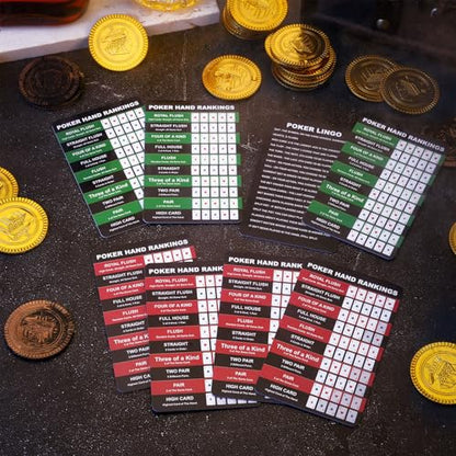 Booson 8Pcs Poker Hand Rankings Chart Rules Plastic Cheat Sheet Cards Reusable Hands Ranking Guide Card for Beginners Texas Hold Game Table Accessories - color: Red and Green