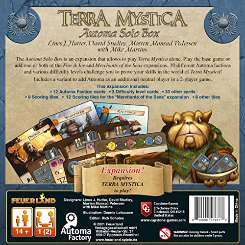 Capstone Games Terra Mystica: Automa Solo Box Expansion for 1–2 Players | AI Opponent System, Modular Difficulty & Strategic Gameplay | Ages 14+ | 60–150 Min Playtime - style: Automa