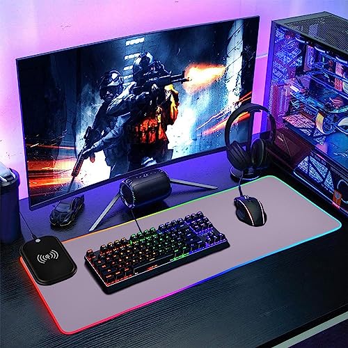 Light Violet RGB Gaming Mouse Pad, Large Mousepad with 14 Lighting Modes, Big Mouse Mat LED Extended Mouse Pad Anti-Slip, Computer Keyboard Mousepad Mat 31.5 x 11.8 Inch - color: Light Violet, size: XX-Large 31.5x11.8in