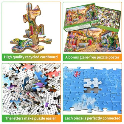 Jigsaw Puzzles for Adults 1000 Piece Puzzle for Adults 1000 Pieces Puzzle 1000 Pieces-Charming European Town with Cobblestone streetscape - color: European Town