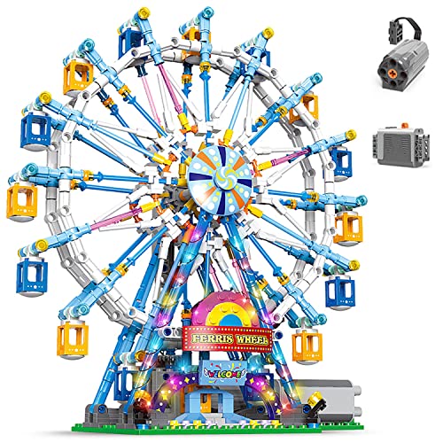 NEWRICE Rotating Ferris Wheel Building Blocks Kit,with Lights Amusement Park Building Construction Toys Set for 6+ Year Boys.Girls.Adult(870 Pieces)