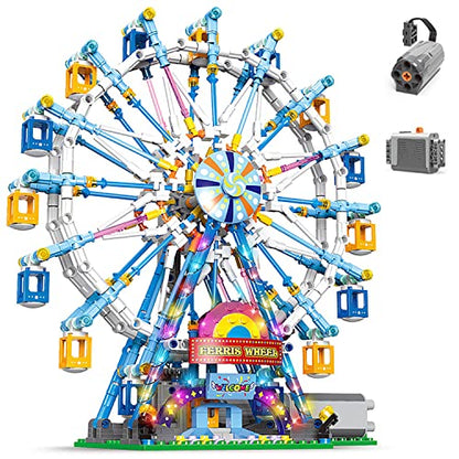 NEWRICE Rotating Ferris Wheel Building Blocks Kit,with Lights Amusement Park Building Construction Toys Set for 6+ Year Boys.Girls.Adult(870 Pieces)