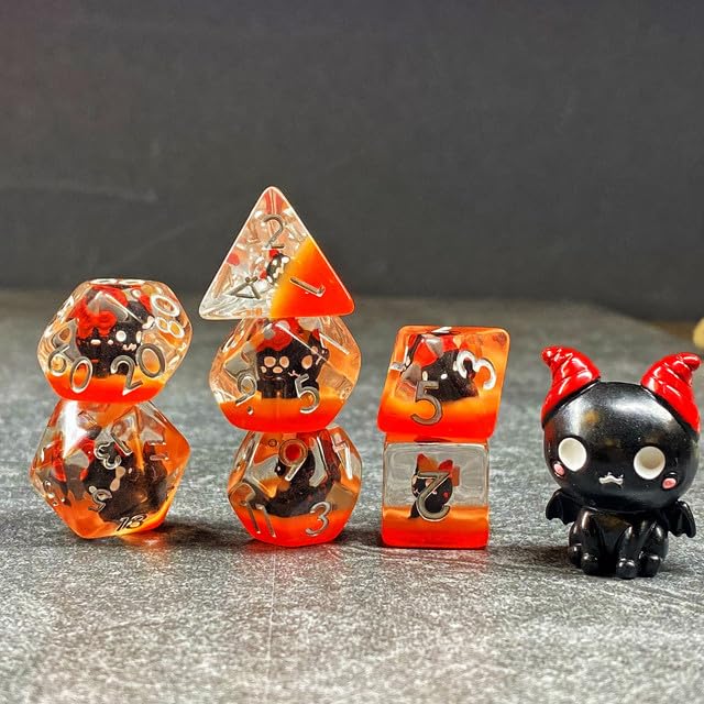 Sage's Portal Familiars Dice and Toy Set Combo Resin DND Dice Set Polyhedral Dice Set for Dungeons and Dragons RPG Pathfinder Tabletop TTRPG (Cutesy Succubus+ Figurine) - color: Cutesy Succubus, style: Dice Set +Mini Figure