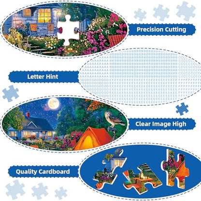 300 Pieces Puzzles for Adults,Moonlight Backyard Camping Puzzle,300 Pieces Puzzle for Adults Large Piece,Cute Cat Jigsaw Puzzles for Kids Ages 8-10,Gifts for Christmas Family Games Lovers 20.5 x 15 in - style: Backyard