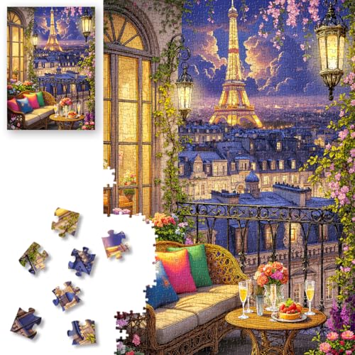 1000 Piece Jigsaw Puzzle for Adults Paris Night Fantasy Artwork Challenging | Premium with Letters on Back, Vintage Paris Night Fantasy Art for Mindfulness, Family Game Night, Educational Fun and Gifting - color: Paris Night