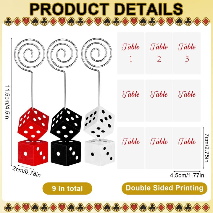 9 Sets Bunco Dice Table Number Stands Table Number Cards with Table Number Holders Dice Place Card Holders Bunco Game Kit for Casino Game Night, Party Favors