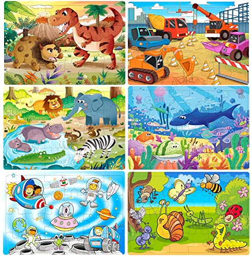 Puzzles for Kids Ages 3-5 24 Piece Wooden Puzzles 6 Pack | Colorful Toddler Jigsaw Puzzles, Educational Learning Toys, Birthday Gifts for Boys Girls