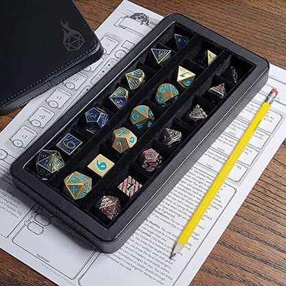Forged Dice Co. Reliquary Large Divided Dice Case with Dice Tray for Polyhedral Dice Sets - 21 Felt-Lined Chambers - Magnetic Lid Closure - Metal Dice Storage Box - Black - color: Black