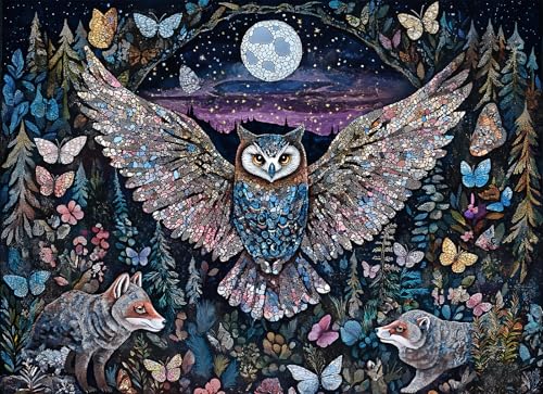 1000 Piece Jigsaw Puzzle for Adults, Glow-in-The-Dark Owl Puzzle | Enchanted Moonlit Forest Puzzle with Butterflies and Foxes, Challenging Nature-Themed Brain Teaser Game, 26.6x19.2 in - color: Moonlit Guardian Owl