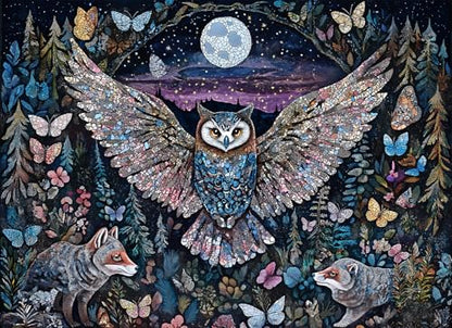 1000 Piece Jigsaw Puzzle for Adults, Glow-in-The-Dark Owl Puzzle | Enchanted Moonlit Forest Puzzle with Butterflies and Foxes, Challenging Nature-Themed Brain Teaser Game, 26.6x19.2 in - color: Moonlit Guardian Owl
