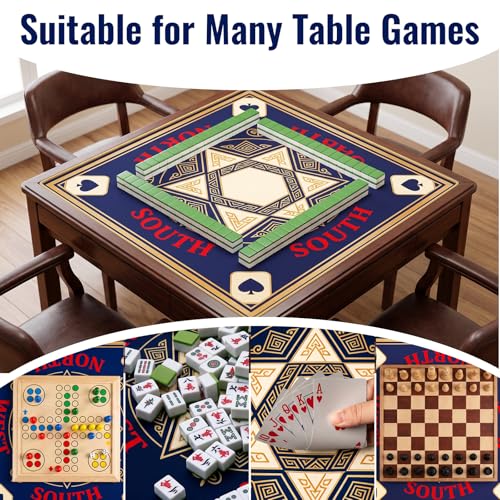 Mahjong Mat for Table, American Mahjong Mat with Printed Rules, 31.5 x 31.5Inch, Anti-Slip, Noise-Reducing Table Cover for Mahjong, Dominoes, Board Games, Poker, and Card Games (Navy Blue) - color: Navy Blue