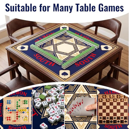 Mahjong Mat for Table, American Mahjong Mat with Printed Rules, 31.5 x 31.5Inch, Anti-Slip, Noise-Reducing Table Cover for Mahjong, Dominoes, Board Games, Poker, and Card Games (Navy Blue) - color: Navy Blue