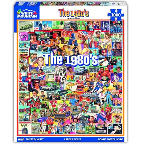 White Mountain 1000 Piece Jigsaw Puzzle Nostolgic 1980s Icon, The Eighties | Large Pieces, Gift for Adults and Family, 24"x30" in, Collage