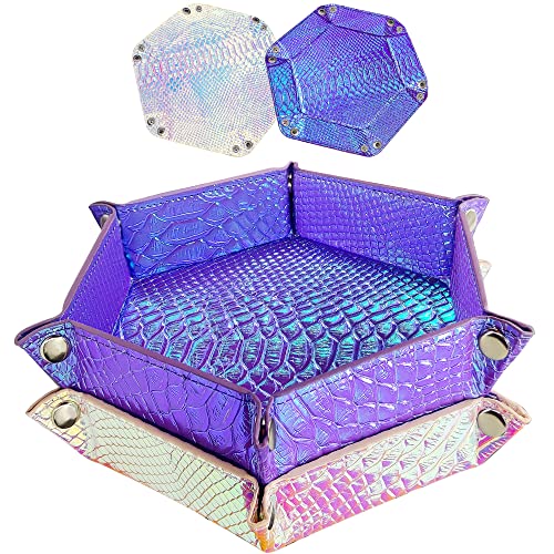 SIQUK 2 Pieces Mermaid Dice Tray PU Leather Dice Trays Portable Folding Hexagon Dice Roller Tray for Dice Games Like RPG, DND and Other Table Games (Violet, Light Violet) - color: Violet, Light Violet(graduated)