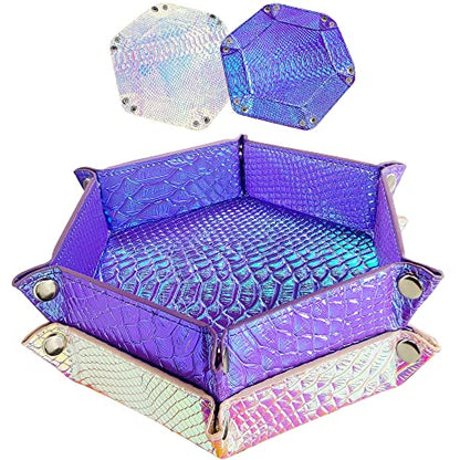 SIQUK 2 Pieces Mermaid Dice Tray PU Leather Dice Trays Portable Folding Hexagon Dice Roller Tray for Dice Games Like RPG, DND and Other Table Games (Violet, Light Violet) - color: Violet, Light Violet(graduated)