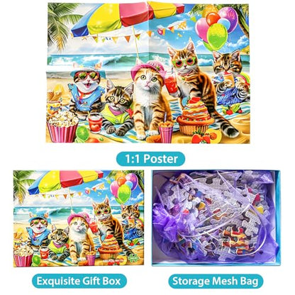 Puzzles for Kids Ages 4-8 6-8 8-10 Year Old and Seniors - Funny Cats Puzzle Beach Kitten Jigsaw Puzzles, 100 Piece Puzzle for Toddler Children Learning Educational Puzzles Toys for Boys and Girls - size: Cats Puzzles