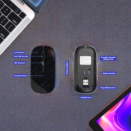 AIKOKOK Wireless Bluetooth Mouse, Rechargeable Dual Mode Mouse,Bright Black | Bluetooth 5.2 & 2.4G USB Receiver, 3 Adjustable DPI, Slim, Silent, Portable Computer Mouse for Laptop,PC,MacBook,iPad,Tablet - color: Bright Black